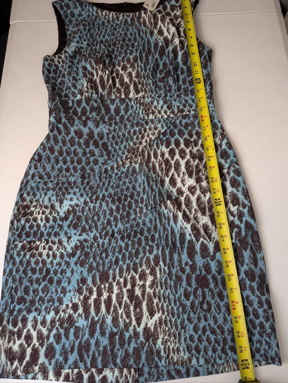 CONNECTED Brown Teal Green Sleeveless Snake Animal Print Tiered Sheath Dress 12 - Picture 8 of 9